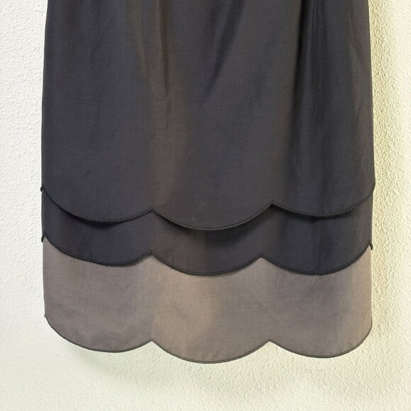 Maeve Anthropologie Horizon Line Scalloped Tiered Dress Size 2 Black Orange Silk - Picture 3 of 15